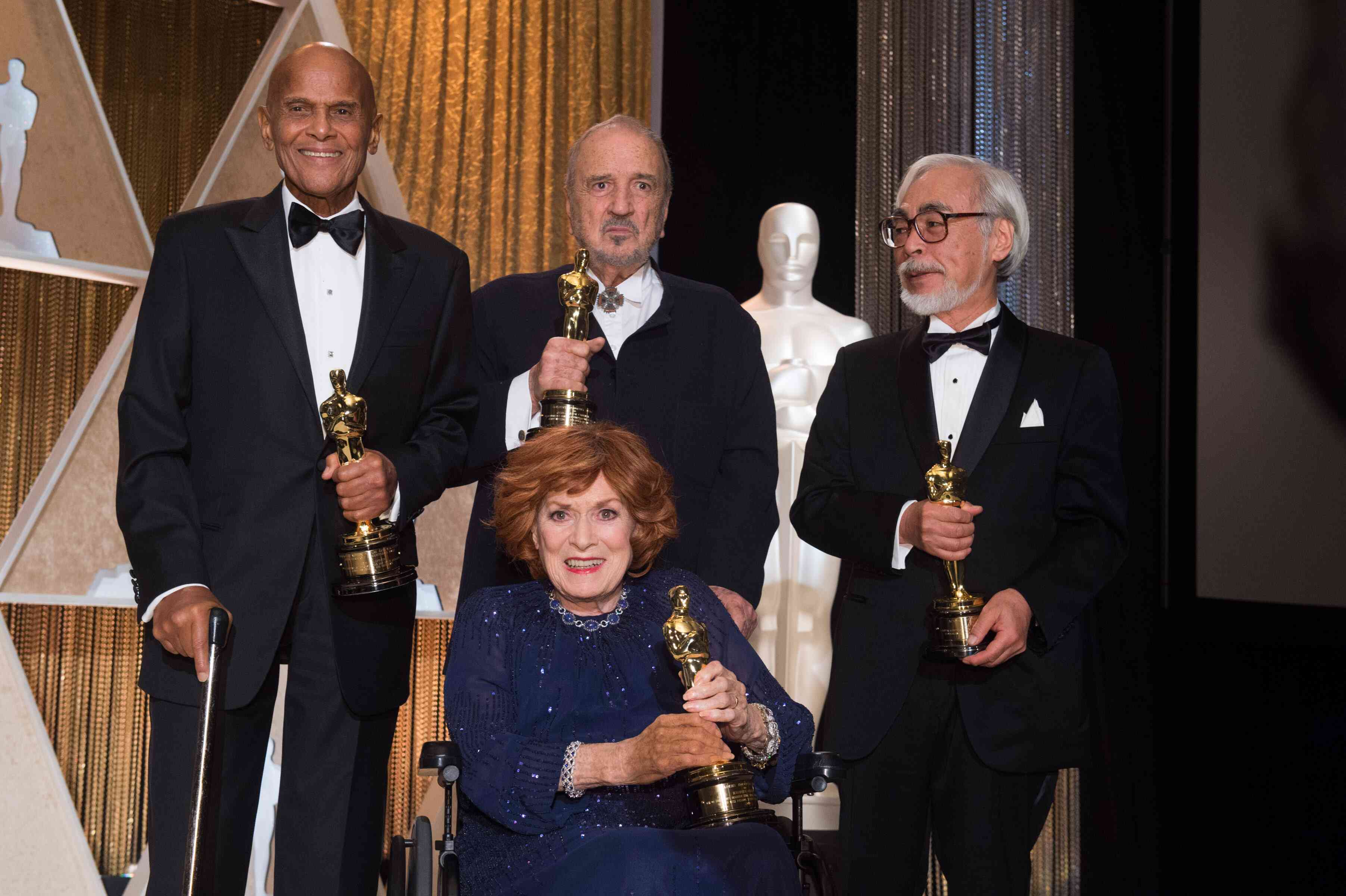 Honorary Awards were presented to Jean-Claude Carrière, Hayao Miyazaki and Maureen O’Hara, and the Jean Hersholt Humanitarian Award to Harry Belafonte.  