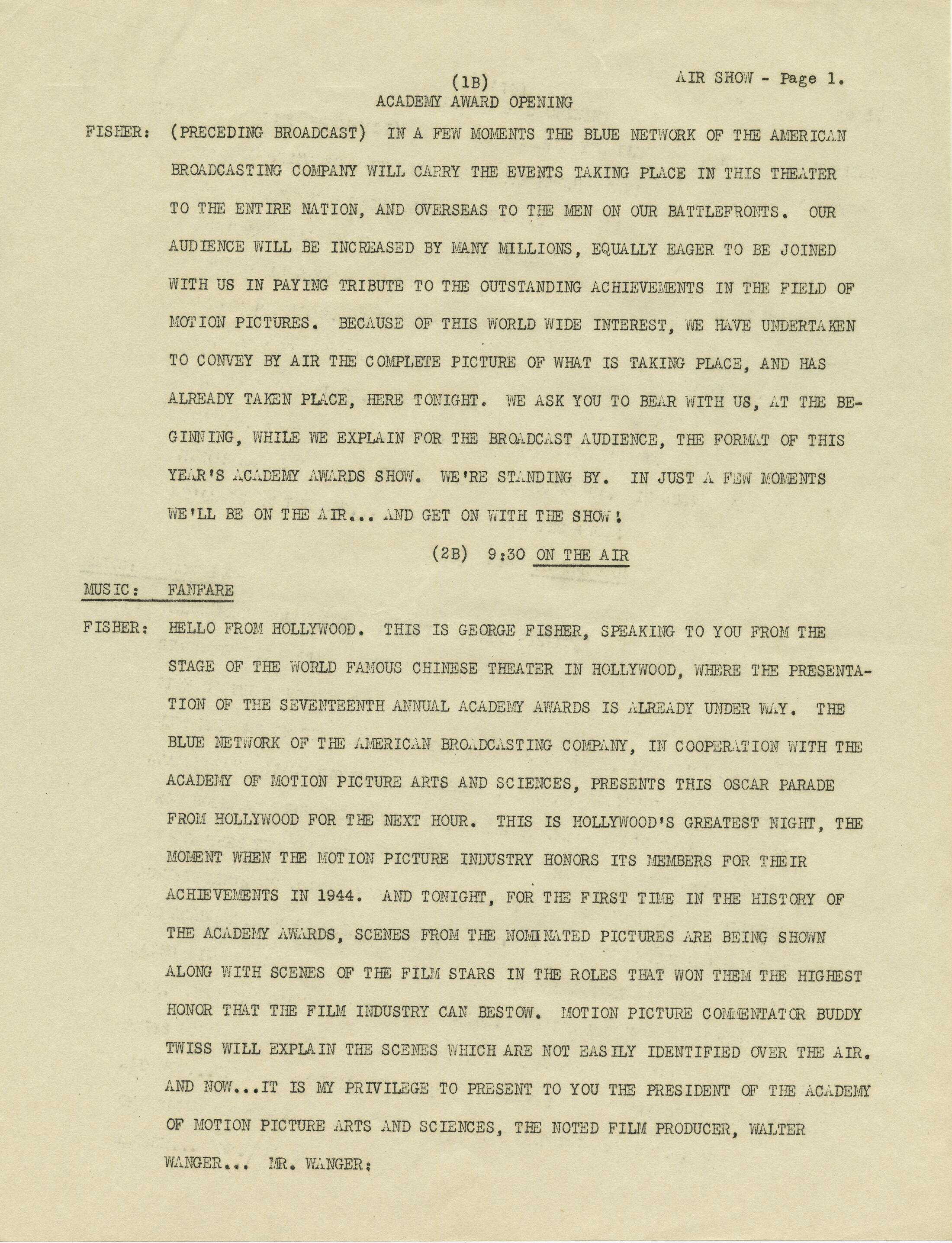 from the Mark Sandrich papers, Margaret Herrick Library, Academy of Motion Picture Arts and Sciences