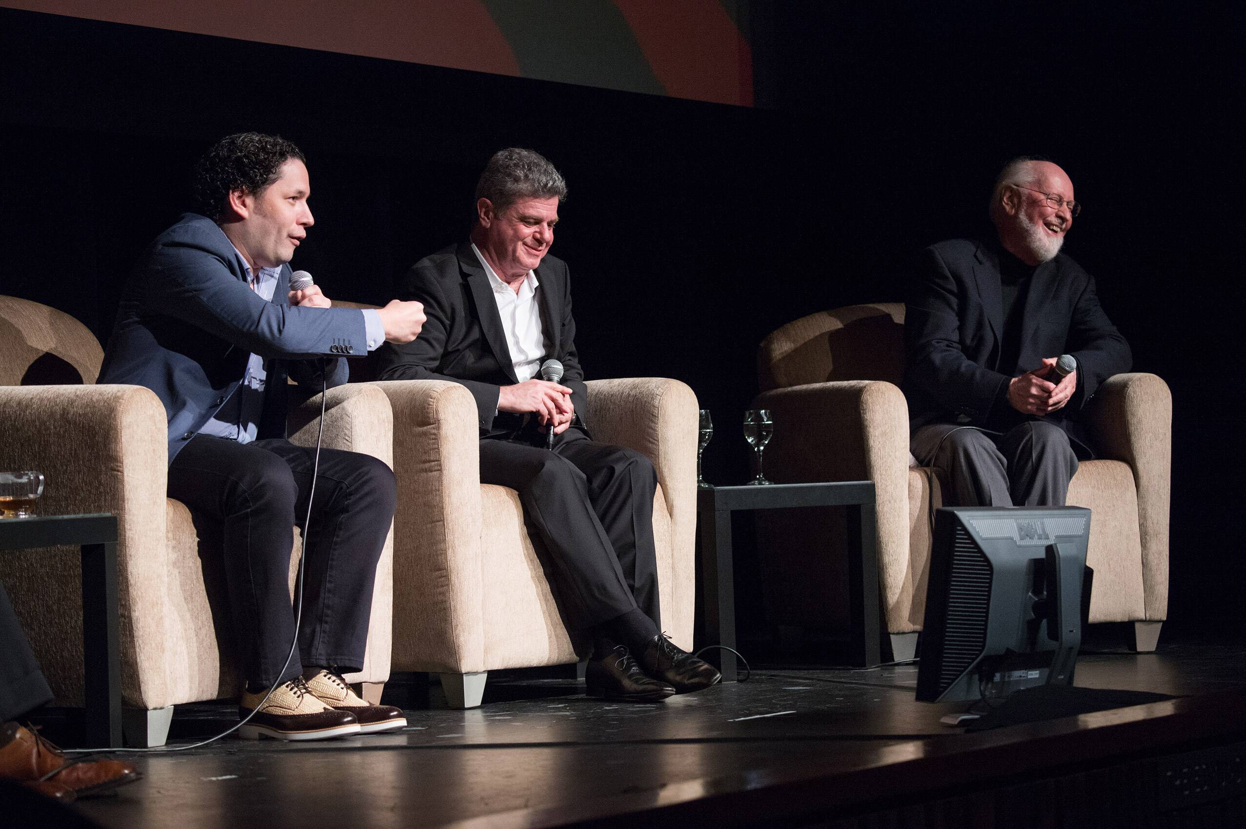 Music director Gustavo Dudamel, music producer Gustavo Santaolalla, and film composer John Williams