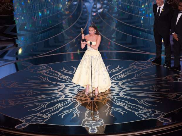 Alicia Vikander accepts the Oscar® for Performance by an actress in a supporting role, for her role in “The Danish Girl”