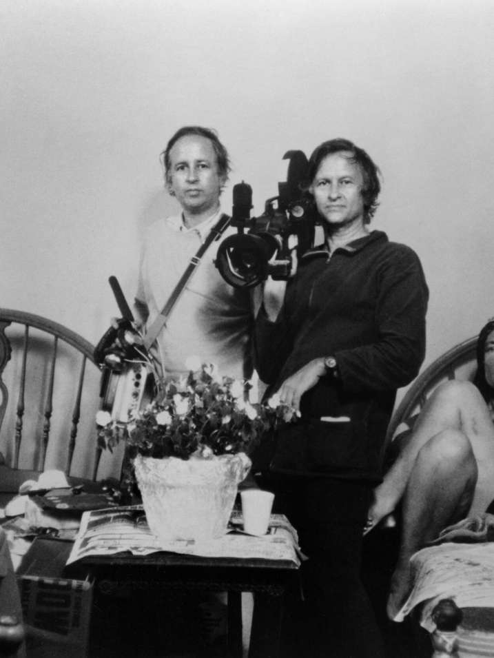 Grey Gardens Edith Bouvier Beale, David Maysles, Albert Maysles and Little Edie' Beale during production of GREY GARDENS, 1976.