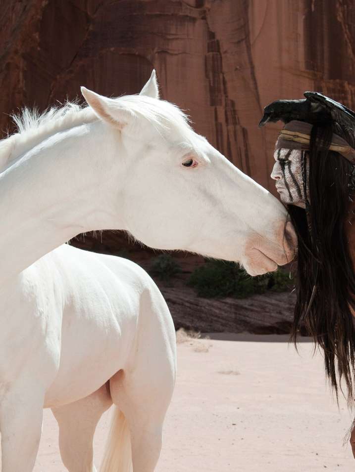The Lone Ranger (2013) Silver and Johnny Depp as Tonto